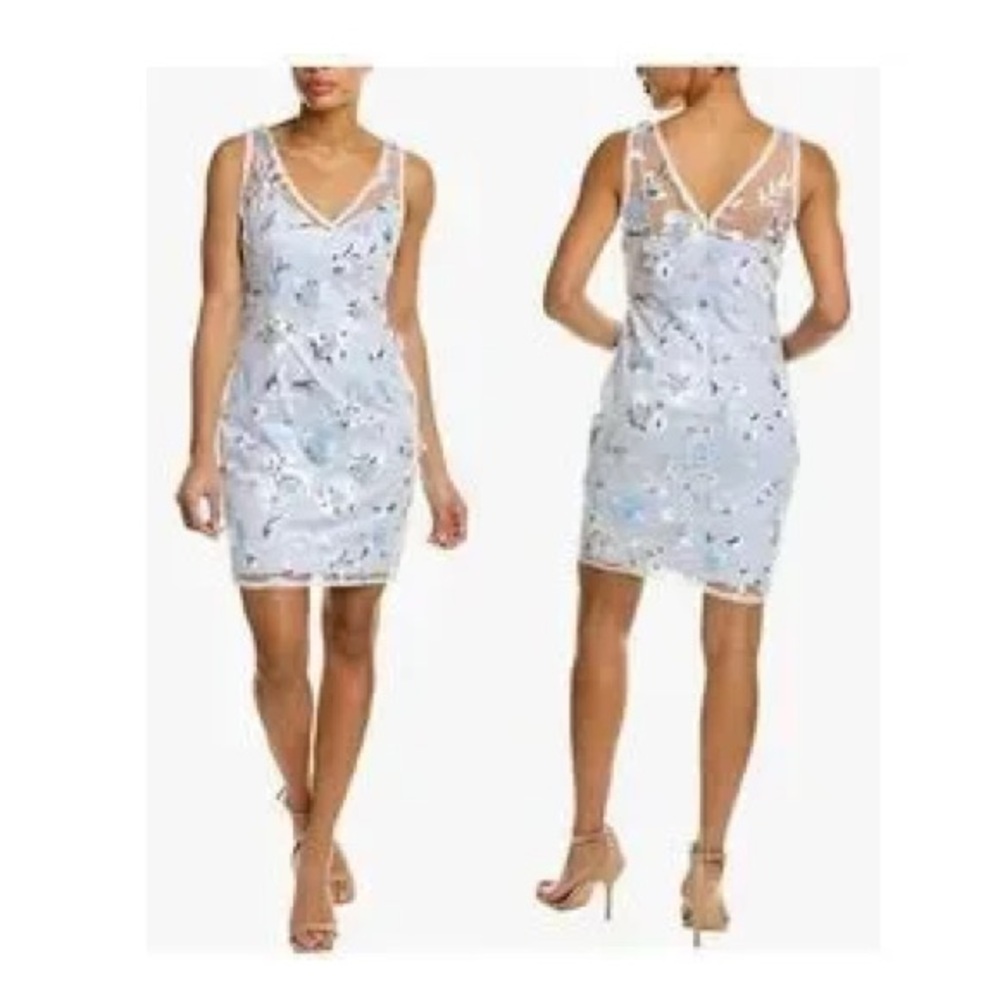 NWT Floral Embroidered Sheath Ivory Clearwater Adrianna Papell Cocktail Dress